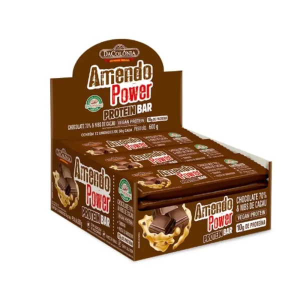 Barra de Proteína Amendo Power Chocolate 70% & Nibs Cacau ( Display 12 un )