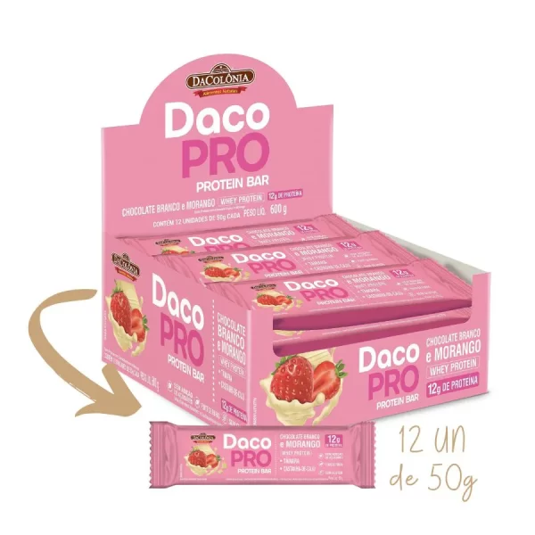 Barra de Proteína DacoPro Protein Bar CHOCOLATE BRANCO & MORANGO 600G ( Display 12 un )