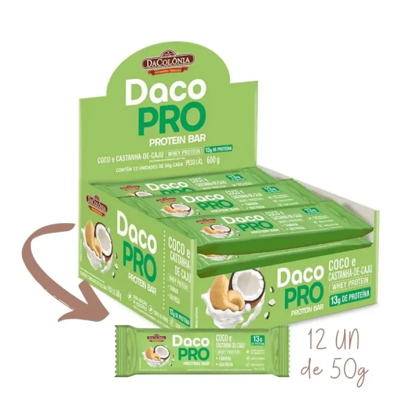 Barra de Proteína DacoPro Protein Bar COCO & CASTANHA-DE-CAJU 600G ( Display 12 un )