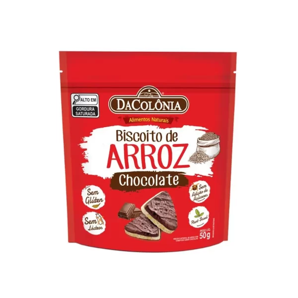 Biscoito de Arroz com Chocolate Zero Açúcares 50g DaColonia